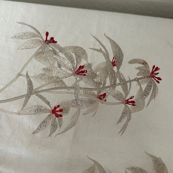 VINTAGE Set 2 Plastic Glittered White Poinsettia Flower Picks - Picture 9 of 10